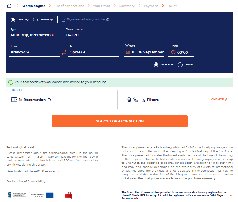 Grafika przedstawia pozytywne zakończenie procesu wczytania i dodania biletu okresowego do twojego konta