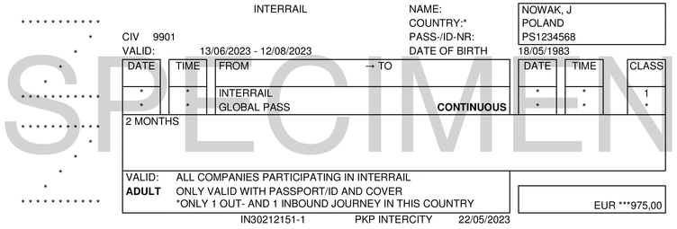 Wzór biletu Global Pass Continuos