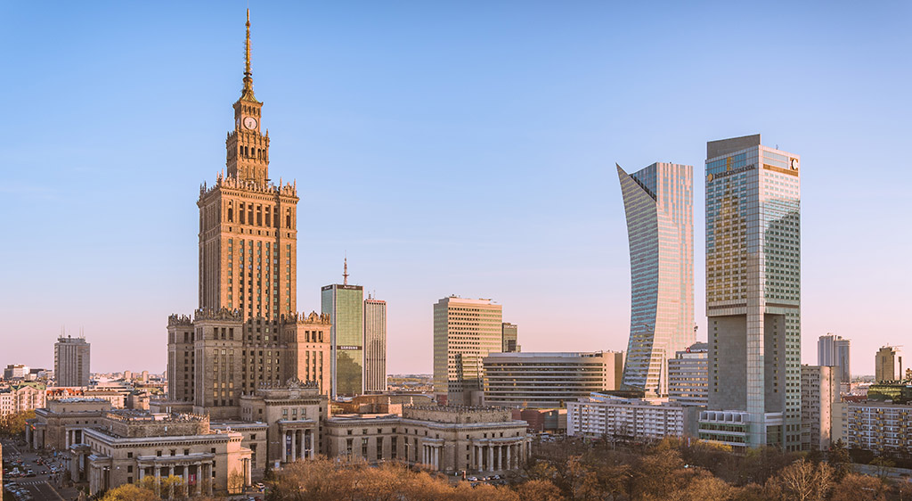 Grafika przedstawiająca centrum Warszawy