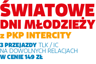 Światowe Dni Młodzieży z PKP Intercity. 3 przejazdy TLK/Intercity na dowolnych relacjach w cenie 140zł