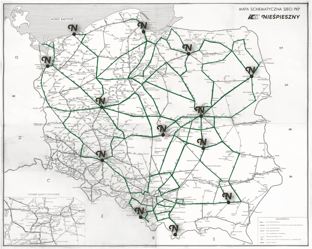 Mapa kursowania pociągu niespieszny
