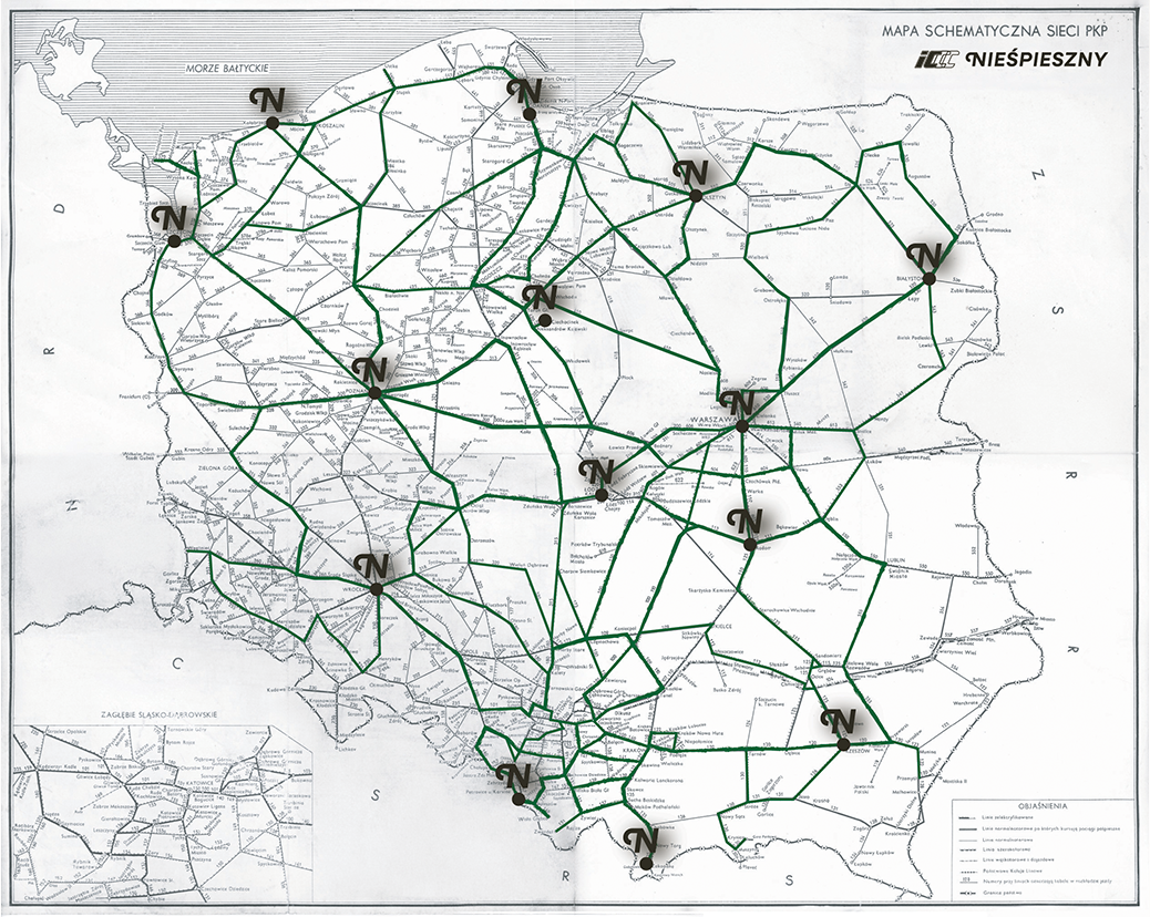 Mapa kursowania pociągu niespieszny