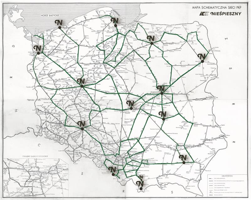 Mapa kursowania pociągu niespieszny