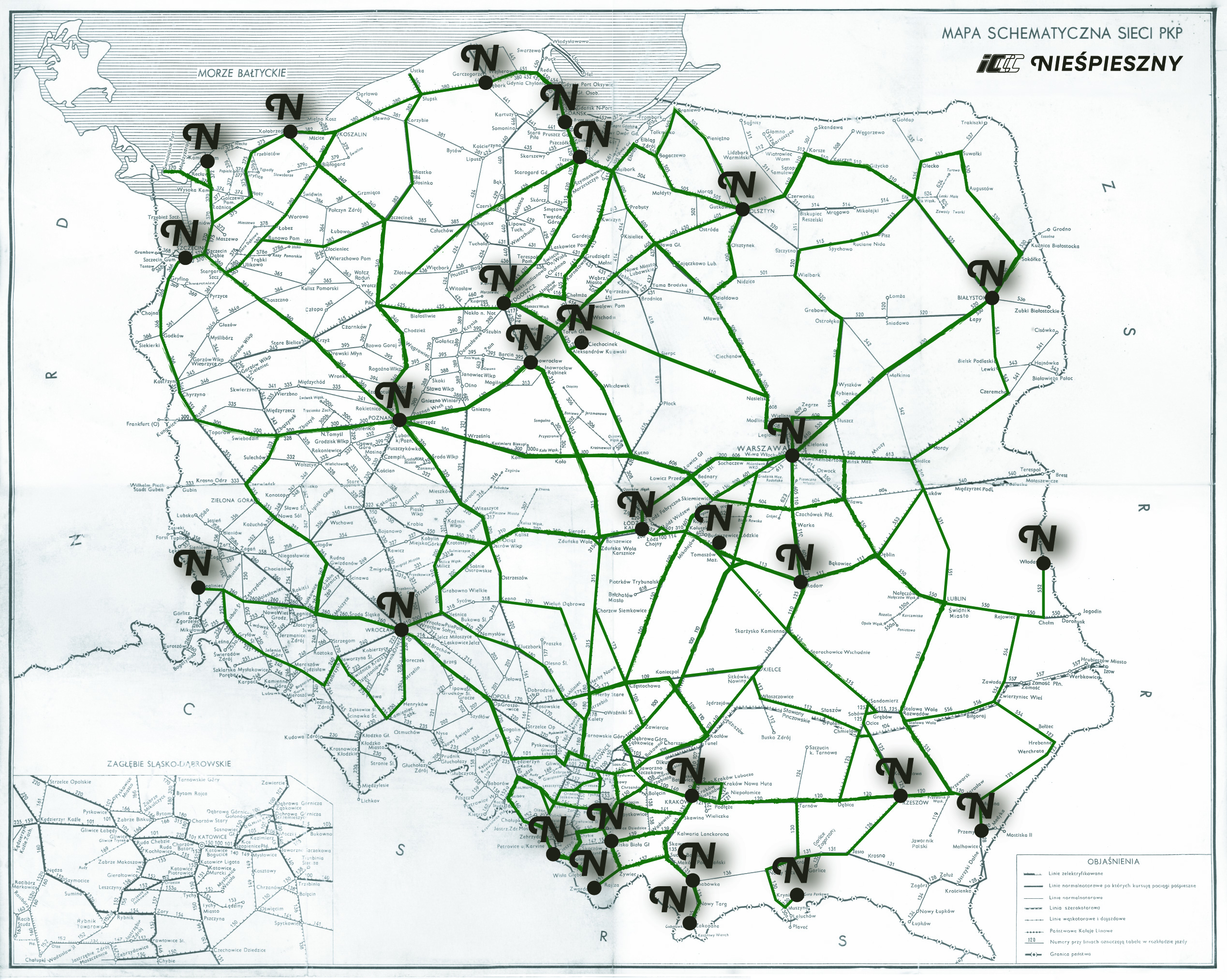 Mapa kursowania pociągu niespieszny