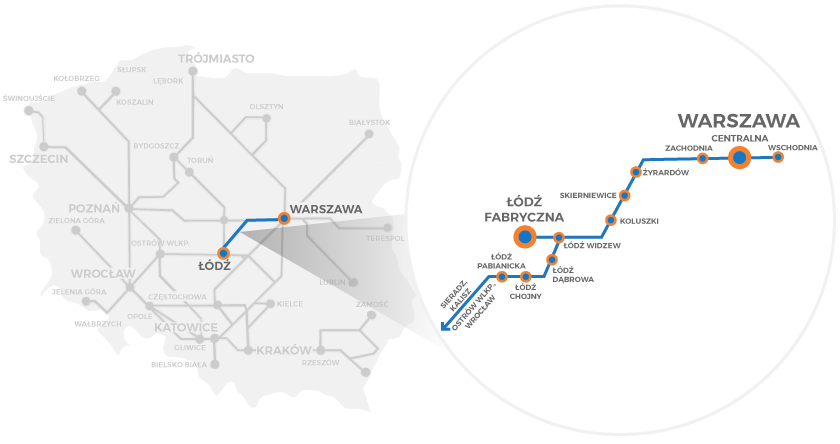 Mapa połączeń warszawa łódź