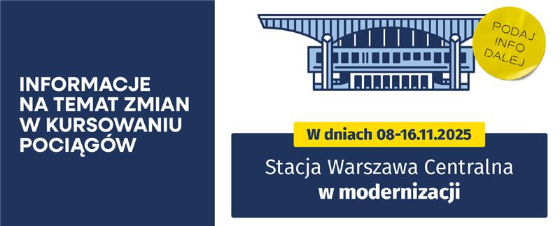 Grafika z napisem Informacje na temat zmian w kursowaniu pociągów