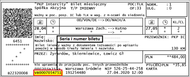 Bilet odcinkowy z biletomatu PKP Intercity
