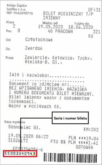 Bilet odcinkowy z kasy Kolei Śląskich