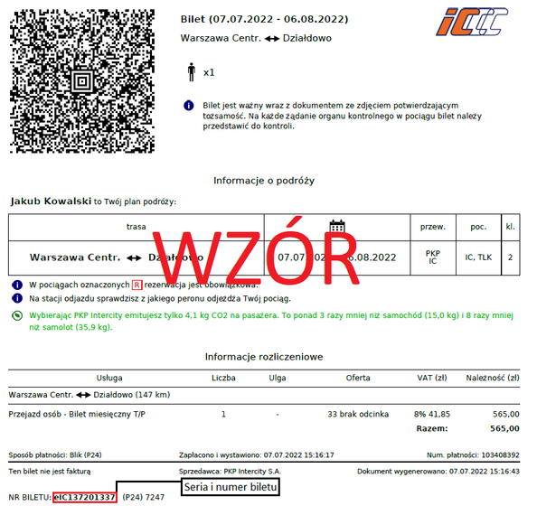 Bilet odcinkowy e-IC