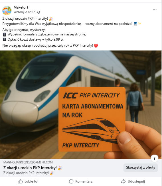 podszywanie się pod PKP IC - karty abonamentowe