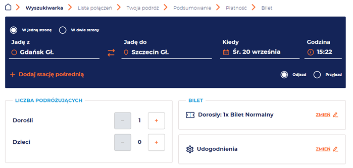 Widok na wyszukiwarkę nowej wersji internetowego systemu sprzedaży