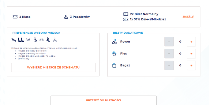 Widok na szczegóły wybranego połączenia przed dokonaniem płatności 