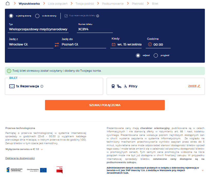 Grafika przedstawia pozytywne zakończenie procesu wczytania i dodania biletu okresowego do twojego konta