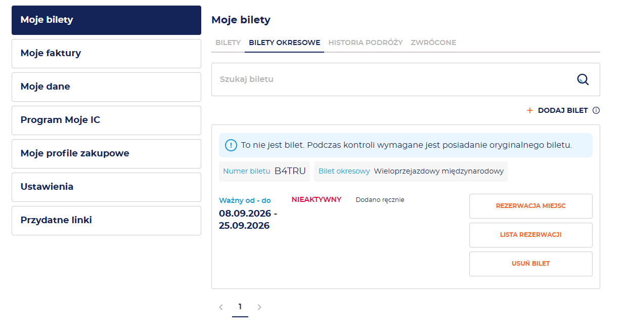 Grafika przedstawia Interrail widoczny w zakładce Bilety okresowe