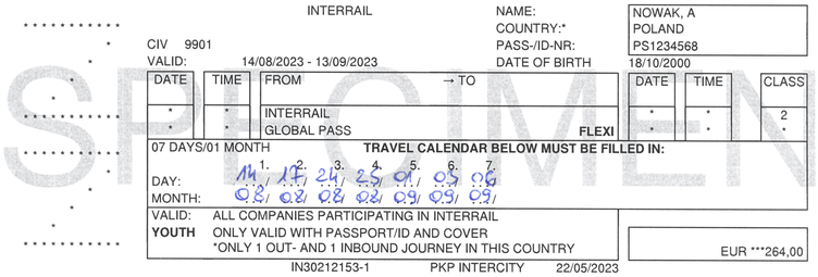 Wzór biletu Global Pass Flexi